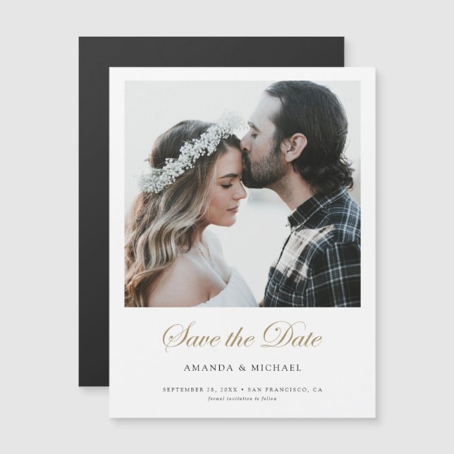Elegant Modern Gold Custom Photo Save the Date Magnetic Invitation (Front/Back)