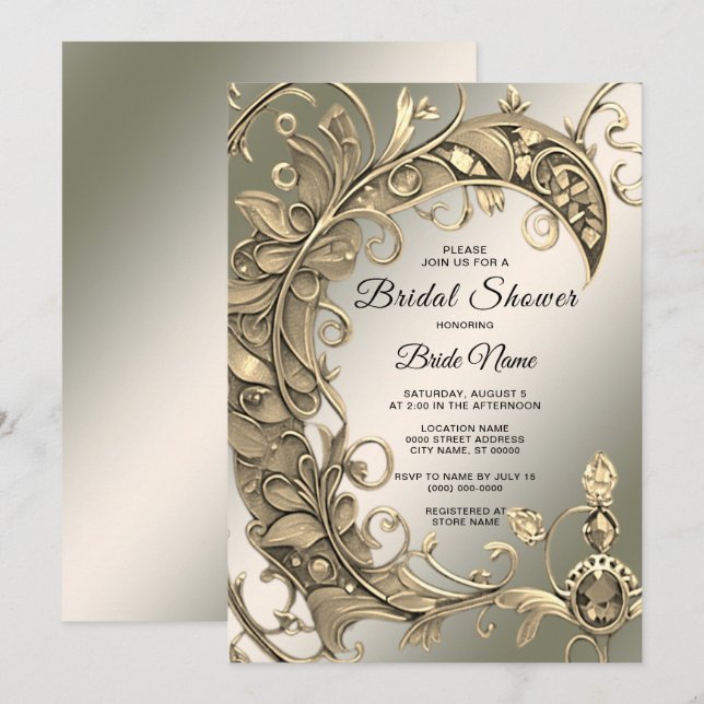 Elegant Modern Gold Decorative Bridal Shower Invitation (Front/Back)