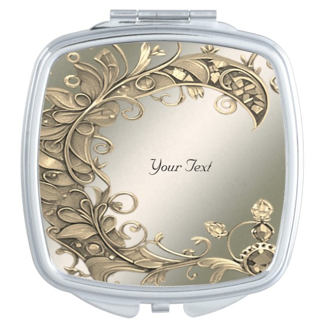 Elegant Modern Gold Decorative Compact Mirror (Front)