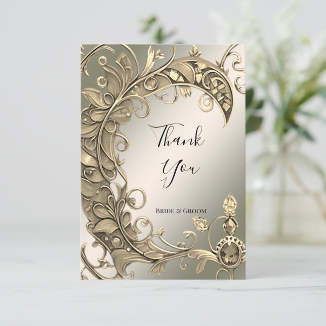 Elegant Modern Gold Decorative Thank You Card (Standing Front)