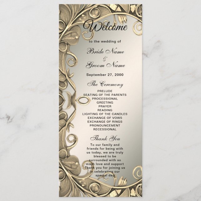 Elegant Modern Gold Decorative Wedding Program (Front)