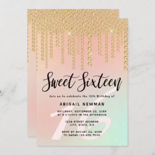 Elegant modern gold diamond drips sweet sixteen invitation