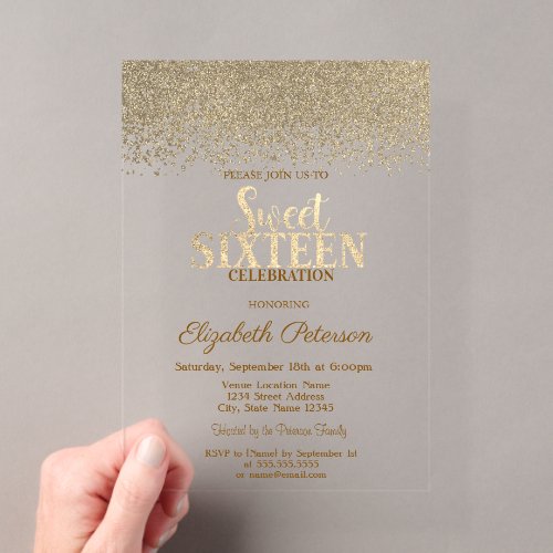 Elegant Modern Gold Diamonds Navy Blue Sweet 16 Acrylic Invitations