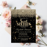 Elegant Modern Gold Diamonds Stars Black Sweet 16 Invitation<br><div class="desc">A modern,  chic and glamorous Sweet 16 with gold diamonds and stars on black background.</div>