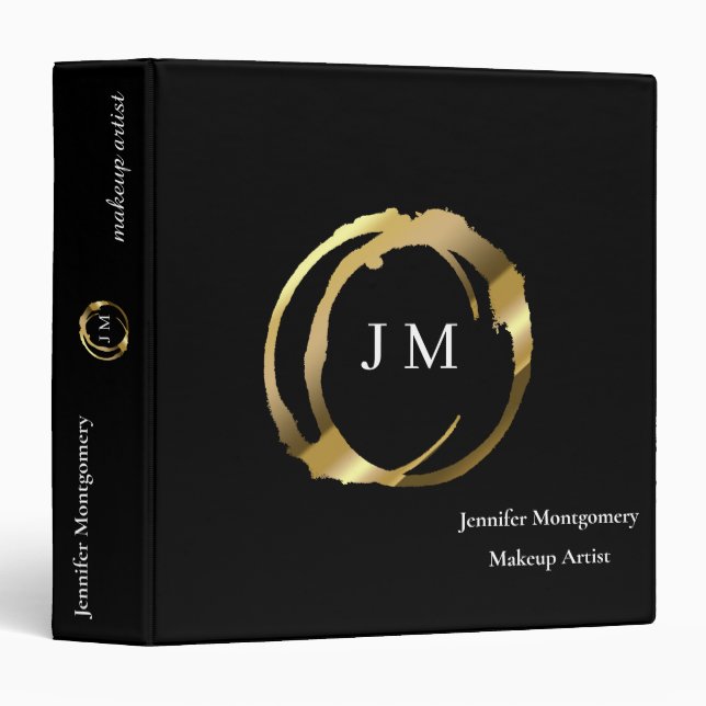 Elegant Modern Gold Faux Circle Monogram Logo 3 Ring Binder (Front/Spine)
