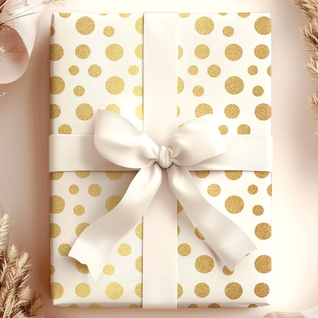 Elegant Modern Gold Faux Foil Polka Dots on White Wrapping Paper (Creator Uploaded)