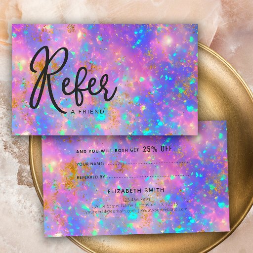 Customizable Elegant Modern Gold Fire Opal Stone Refer Referral Business Card