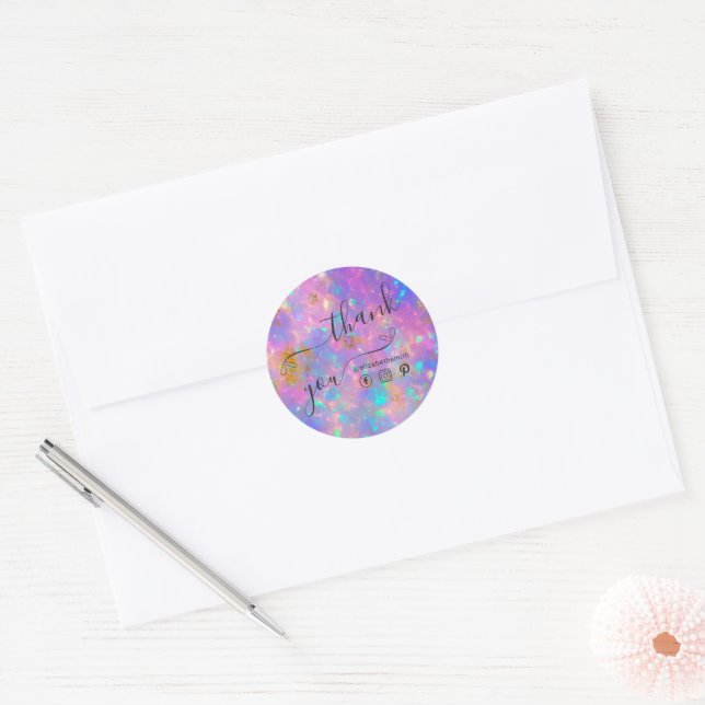 Elegant Modern Gold Fire Opal Stone Thank You Classic Round Sticker (Envelope)