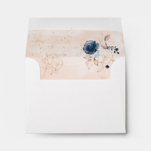 Elegant Modern Gold Floral Blue Peach Watercolor Envelope