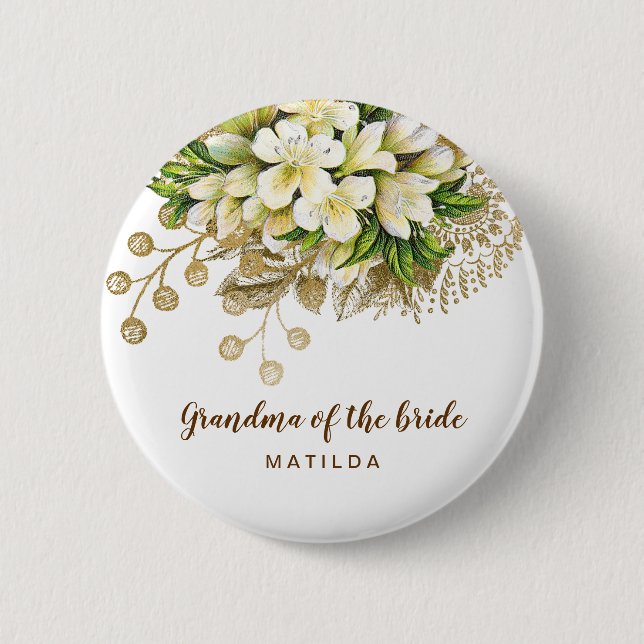 Elegant modern gold floral grandma of the bride button (Front)