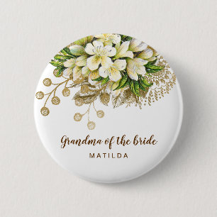 Elegant modern gold floral grandma of the bride button