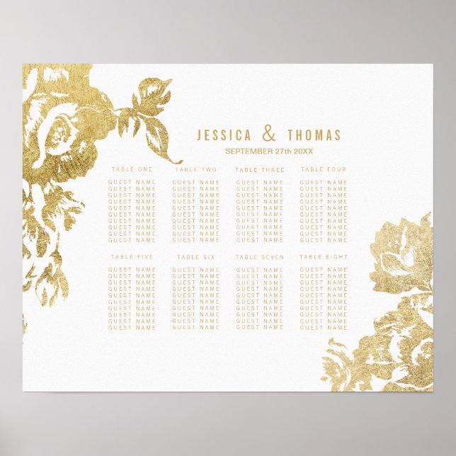 Elegant Modern Gold Floral Seating Chart (Front)