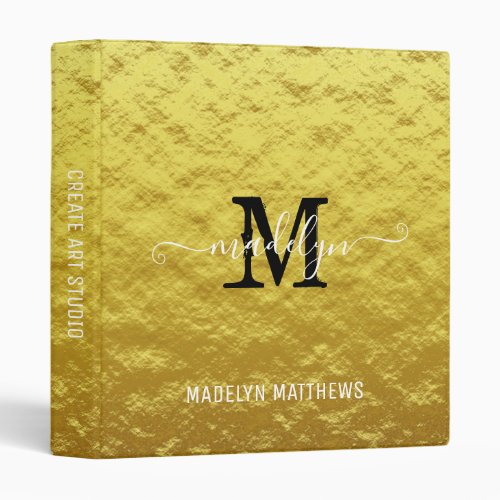 Elegant Modern Gold Foil Black Monogram Script  3 Ring Binder