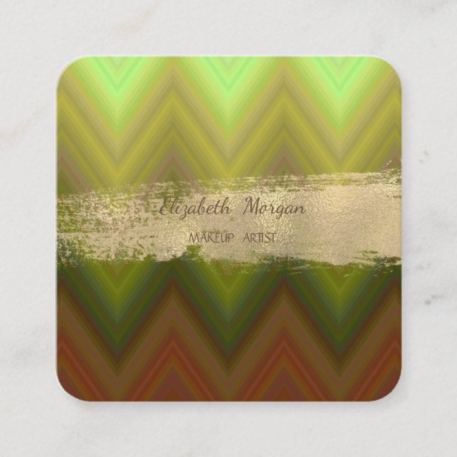 Elegant Modern Gold Foil Brush Stroke,Zigzag Square Business Card (Front)