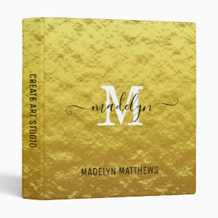 Elegant Modern Gold Foil Monogram Script Custom 3 Ring Binder