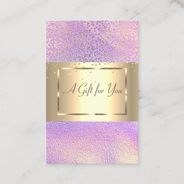 Elegant Modern Gold Frame, Confetti Holographic Discount Card (Front)