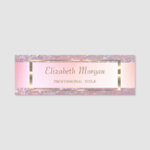 Elegant Modern, Gold Frame,Stripe, Glitter Name Tag