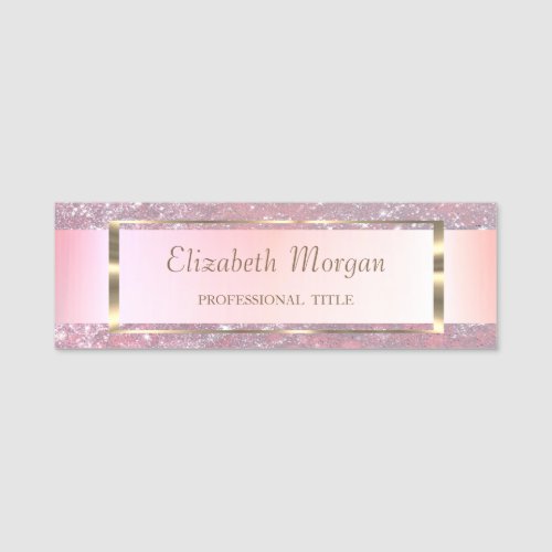 Elegant Modern Gold FrameStripe Glitter Name Tag