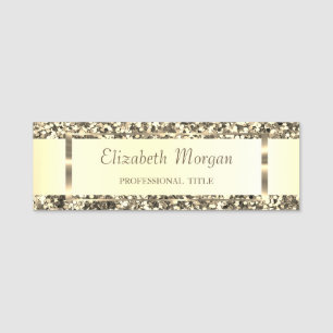 Elegant Modern, Gold Frame,Stripe,Gold Glitter Name Tag