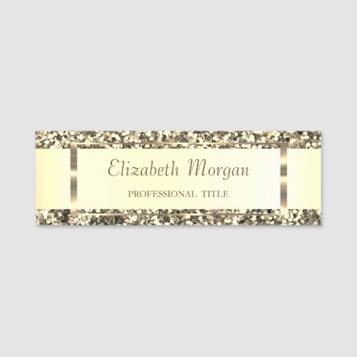 Elegant Modern Gold FrameStripeGold  Glitter Name Tag