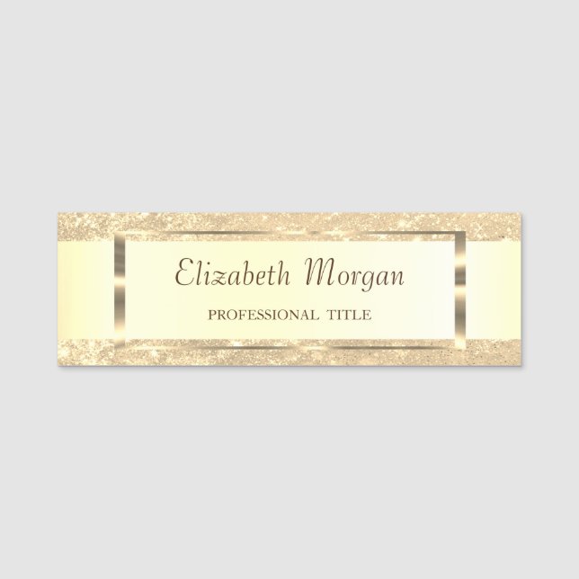 Elegant Modern, Gold Frame,Stripe Name Tag (Front)