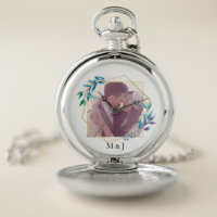 Elegant Modern Gold Geometric and Leaf Photo Pocket Watch