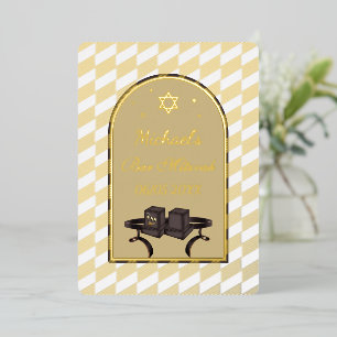 Elegant Modern Gold Geometric Bar Mitzvah Tefillin Foil Invitation