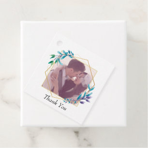 Elegant Modern Gold Geometric & Leaf Wedding Photo Favor Tags