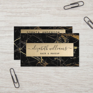 Elegant Modern Gold Glitter & Black Marble Agate Business Card
