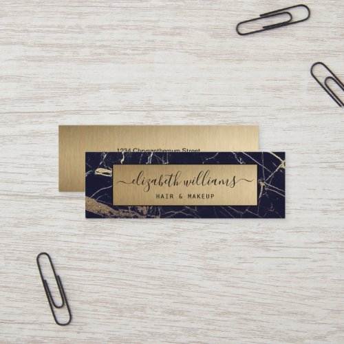 Elegant Modern Gold Glitter   Blue Marble Agate Mini Business Card