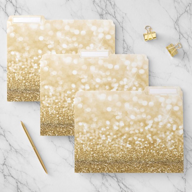 Elegant Modern Gold Glitter Bokeh Pattern File Folder (Set)