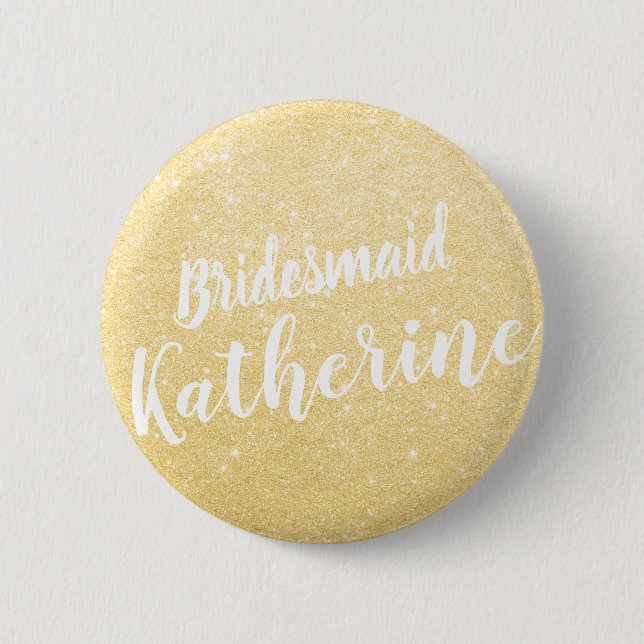 Elegant & modern gold glitter bridesmaid wedding button (Front)