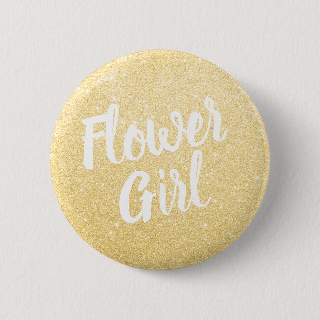 Elegant & modern gold glitter flower girl wedding button (Front)
