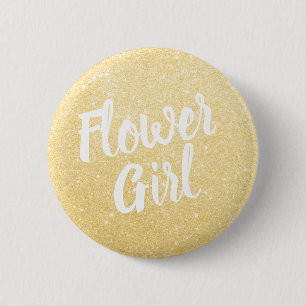 Elegant & modern gold glitter flower girl wedding button