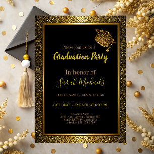 Elegant Modern Gold Glitter Graduation Cap Invitation