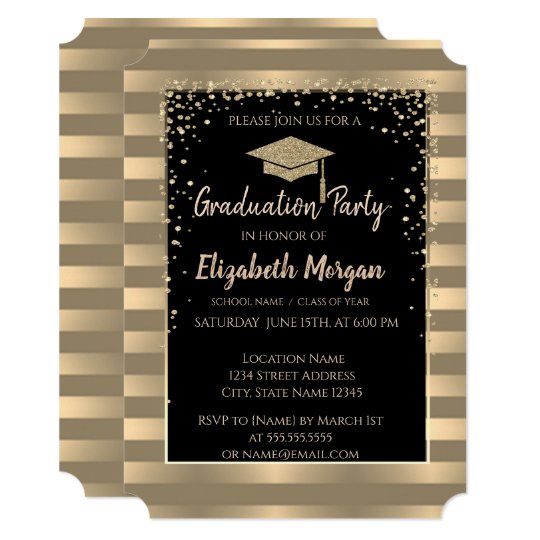 Elegant Modern Gold Glitter Graduation Cap,Stripes Invitation | Zazzle.com