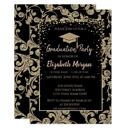 Elegant Modern Gold Glitter Graduation Cap,Swirls Invitation | Zazzle.com