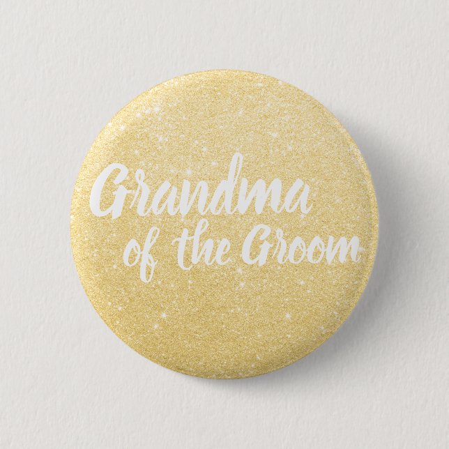 Elegant & modern gold glitter grandma of the groom button (Front)