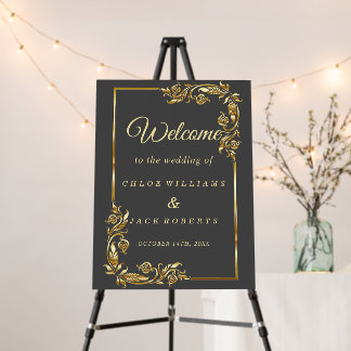 Elegant Modern Gold Glitter gray Wedding Welcome Foam Board