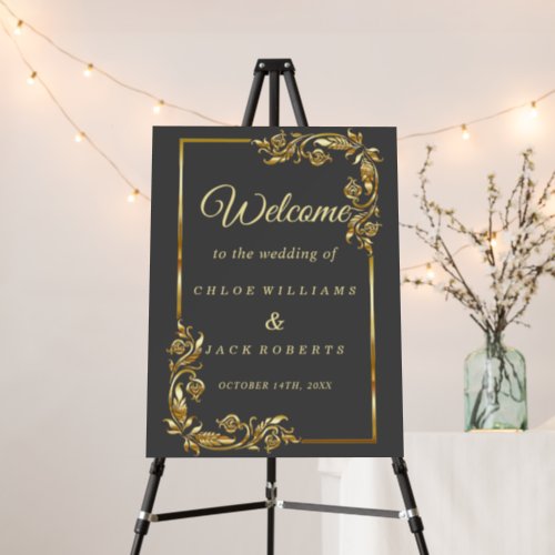 Elegant Modern Gold Glitter gray Wedding Welcome  Foam Board