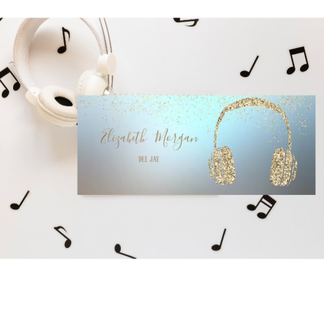 Elegant Modern Gold Glitter Headphone DJ, Confetti Mini Business Card (Creator Uploaded)
