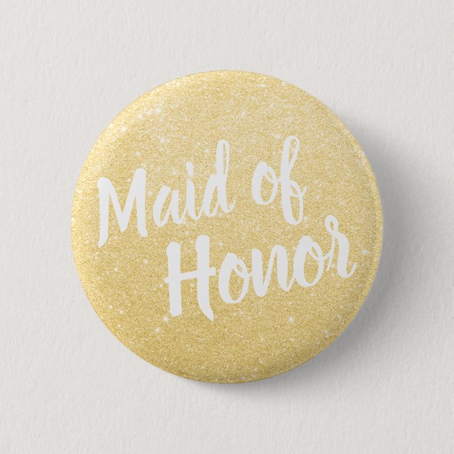 Elegant & modern gold glitter maid of honor button (Front)
