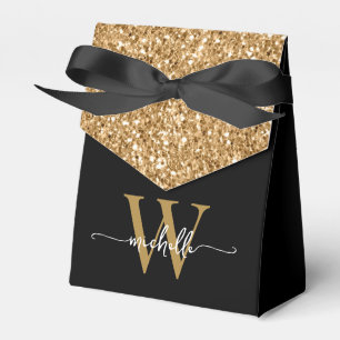 Elegant Modern Gold Glitter Monogram Name Script Favor Boxes