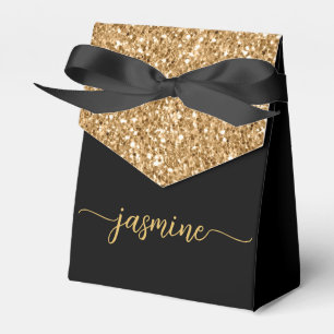  Elegant Modern Gold Glitter Monogram Name Script  Favor Boxes