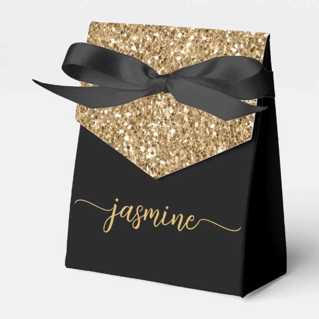  Elegant Modern Gold Glitter Monogram Name Script  Favor Boxes (Front Side)