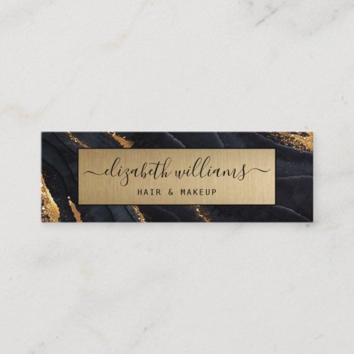 Elegant Modern Gold Glitter Navy Black Agate Mini Business Card