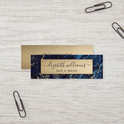 Elegant Modern Gold Glitter Navy Blue Agate Golden Mini Business Card