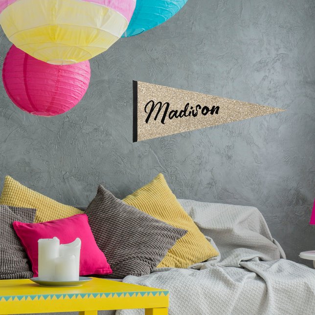 Elegant Modern Gold Glitter Script Custom Name Pennant Flag (Creator Uploaded)