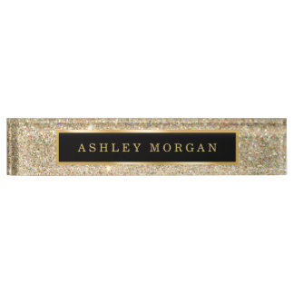 Elegant Modern Gold Glitter Sparkles Name Plate