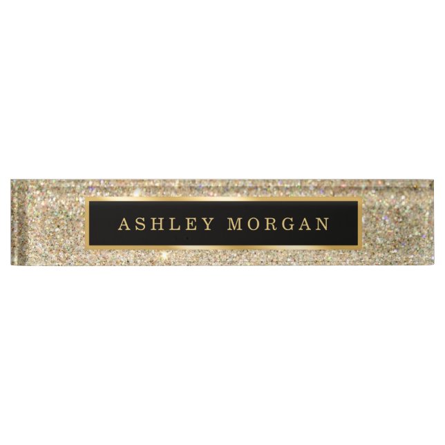 Elegant Modern Gold Glitter Sparkles Name Plate (Front)
